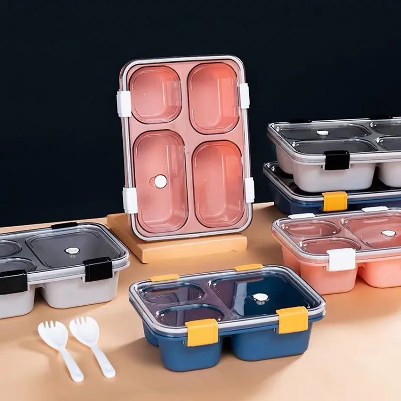 Bento Lunch Box com Colher e Tampa Plástico Reutilizável Dividido Alimentos Caixas de Recipientes Preparação de Refeições Recipientes para Crianças e Adultos Rosa big image 1