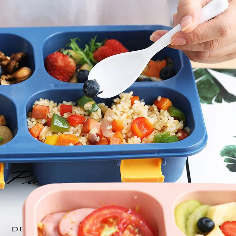Bento Lunch Box with Spoon & Lid Reusable Plastic Divided Food Storage Container Boxes Meal Prep Containers for Kids & Adults Blue big image 1