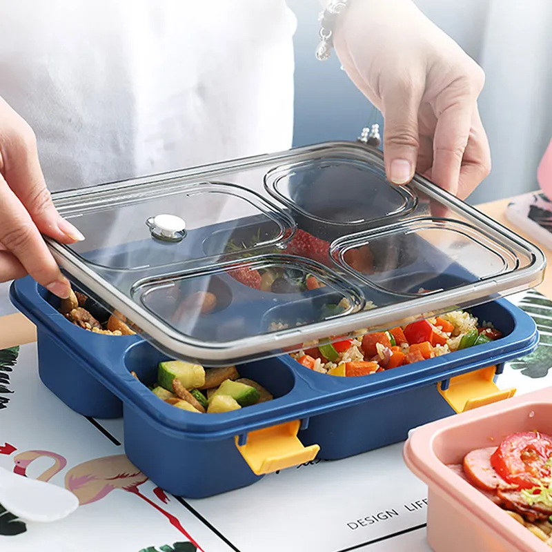 Bento Lunch Box com Colher e Tampa Plástico Reutilizável Dividido Alimentos Caixas de Recipientes Preparação de Refeições Recipientes para Crianças e Adultos Azul big image 1