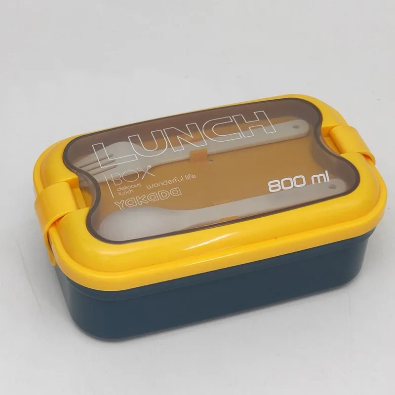 صندوق غداء بينتو مع ملعقة وشوكة بلاستيكي قابل لإعادة الاستخدام مقسم لحفظ الطعام وصناديق تخزين وجبات الطعام للأطفال والكبار أزرق big image 1