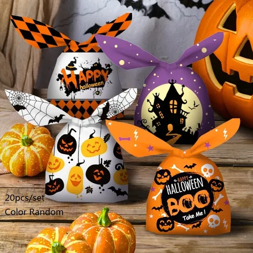 20 pacotes de orelhas de coelho de halloween sacos de doces saco de presente de doces suprimentos para festas de halloween (entrega aleatória de estilos)