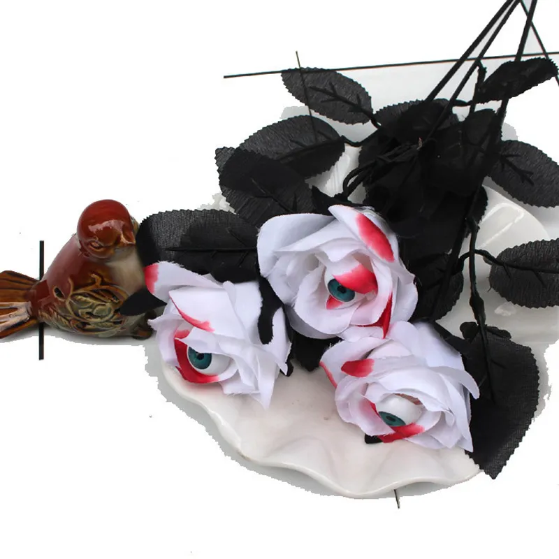 5 pacotes de rosas sangrentas artificiais de halloween com globos oculares buquê de flores falsas suprimentos de decoração de festa de halloween Branco image 5