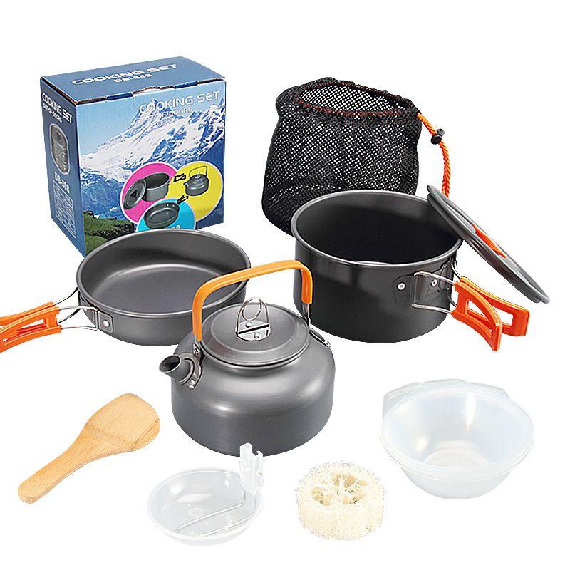 

Camping Cookware Mess Kit Aluminum Lightweight Non-stick Pot Pan Outdoor Camping Cookware Set with Accessories