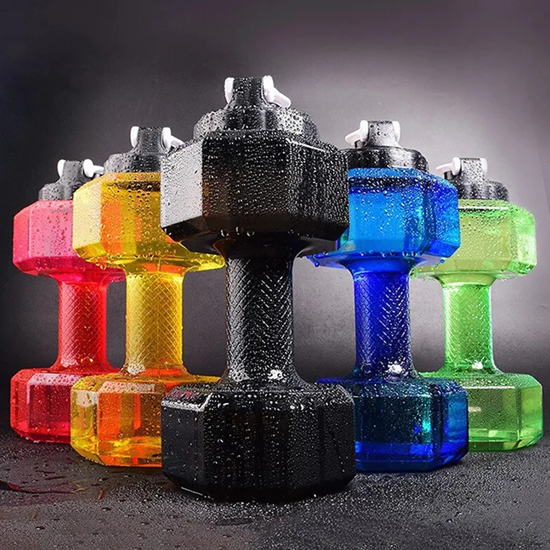 Creative Dumbbell Shaped Water Bottle BPA Free Exercise Water Jug for Gym Yoga Sports Outdoors Black image 2