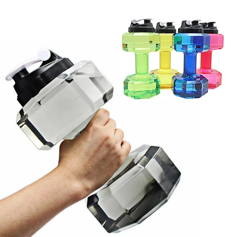 Creative Dumbbell Shaped Water Bottle BPA Free Exercise Water Jug for Gym Yoga Sports Outdoors Black image 3