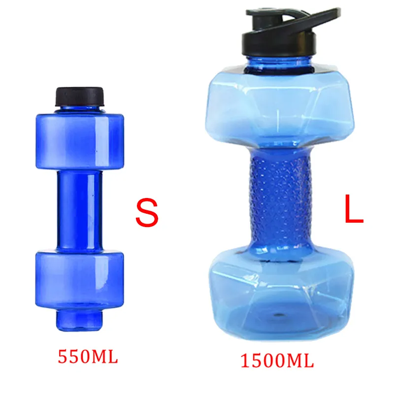 Creative Dumbbell Shaped Water Bottle BPA Free Exercise Water Jug for Gym Yoga Sports Outdoors Blue