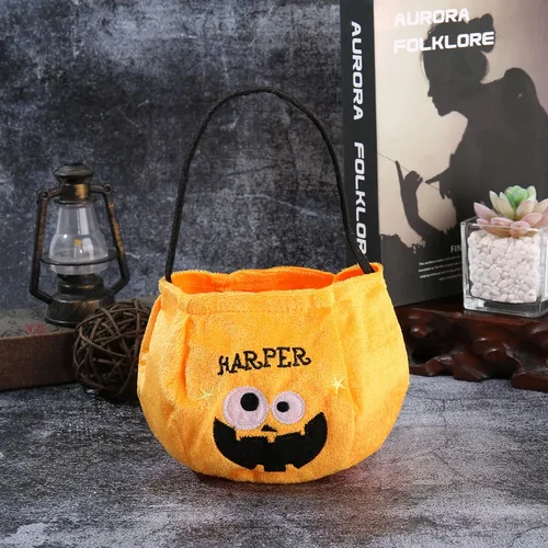 Halloween Portable Handle Pumpkin Trick or Treat Buckets Candy Bags Non-Woven Handbag Halloween Party Supplies