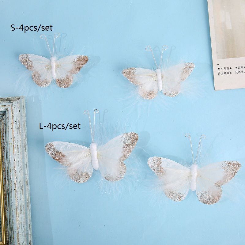 4-pack Handmade Butterfly Wall Decoration Feather 3D Wall Decals For Girls Room Bedroom Home Backdrop Decor Stickers