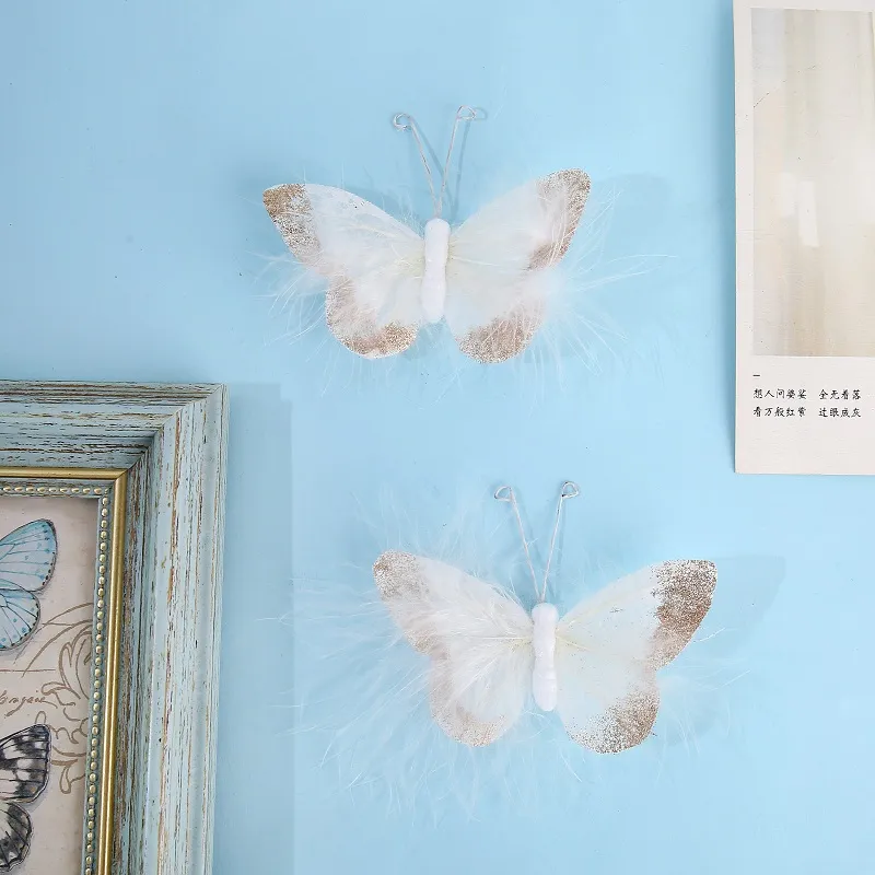 4-pack Handmade Butterfly Wall Decoration Feather 3D Wall Decals for Girls Room Bedroom Home Backdrop Decor Stickers  image 3