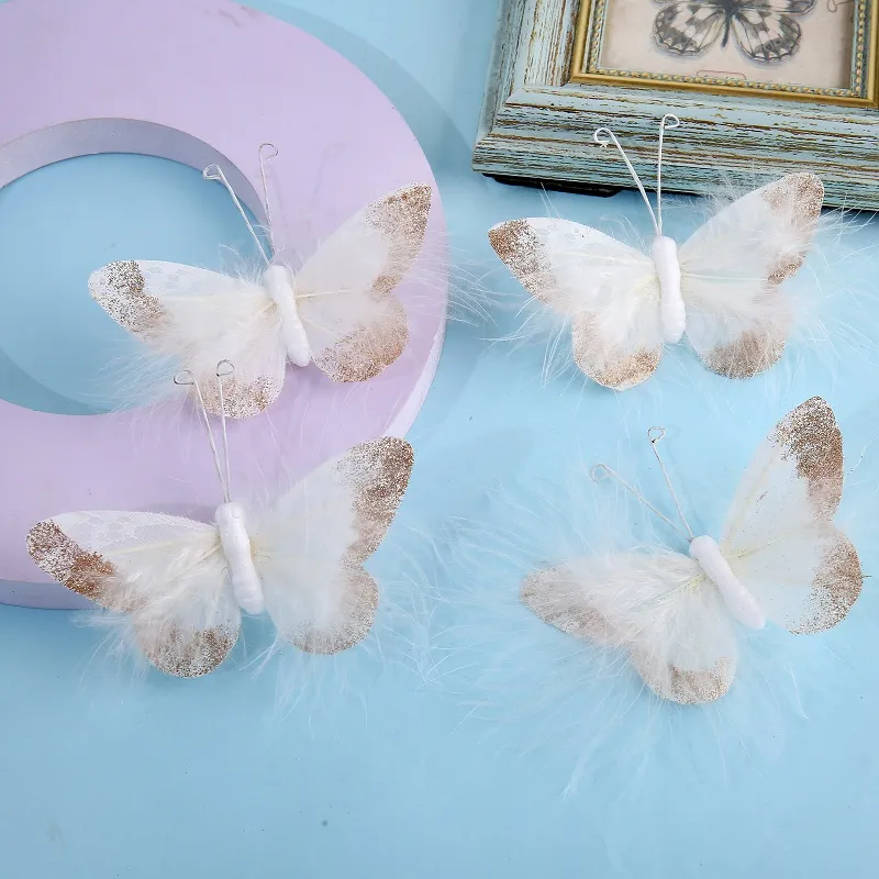 4-pack Handmade Butterfly Wall Decoration Feather 3D Wall Decals for Girls Room Bedroom Home Backdrop Decor Stickers  image 6