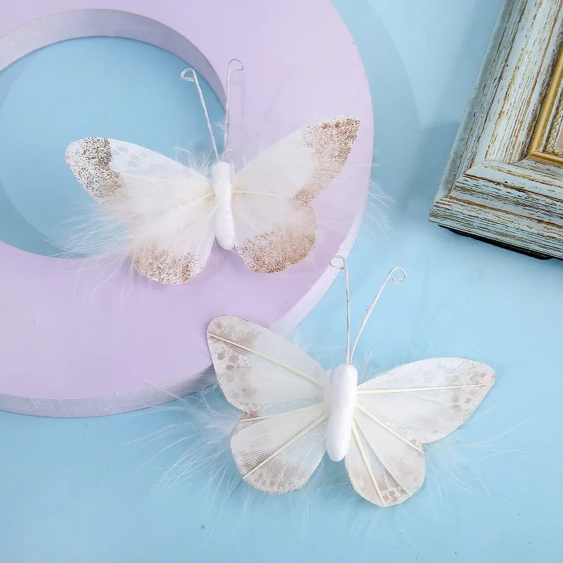 4-pack Handmade Butterfly Wall Decoration Feather 3D Wall Decals for Girls Room Bedroom Home Backdrop Decor Stickers  big image 7