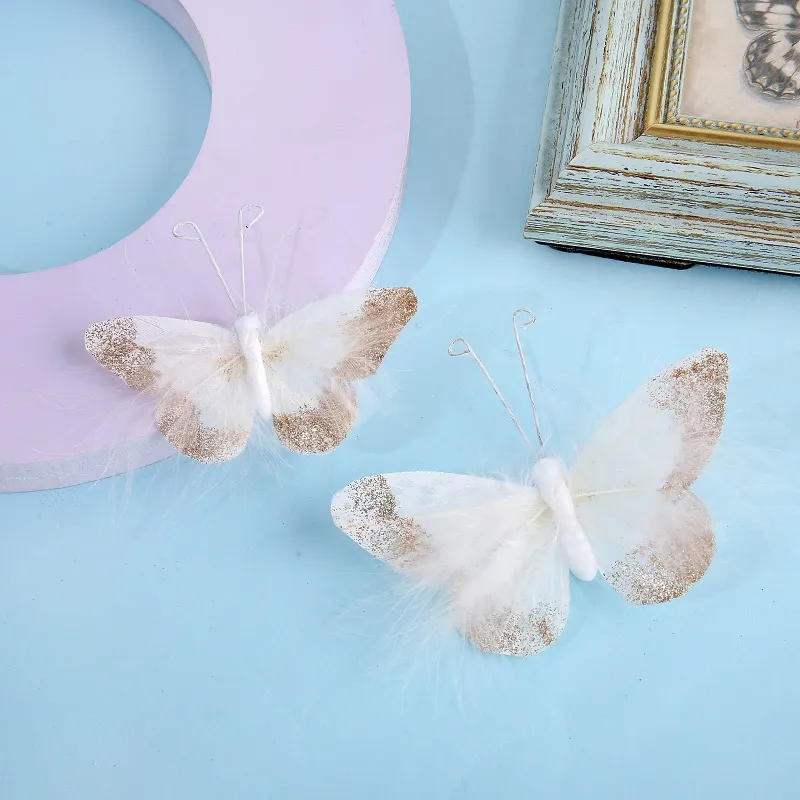 4-pack Handmade Butterfly Wall Decoration Feather 3D Wall Decals for Girls Room Bedroom Home Backdrop Decor Stickers  big image 8