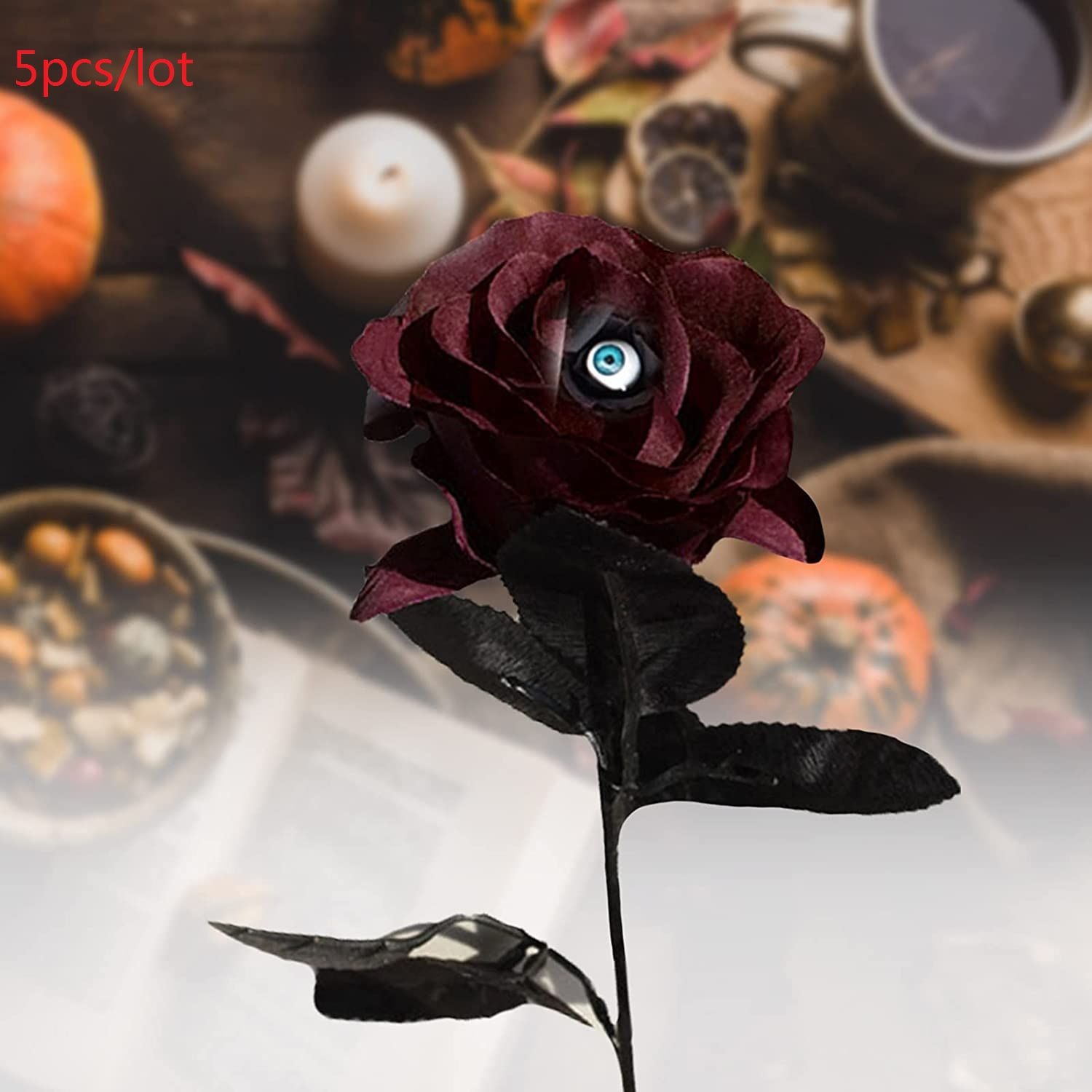 5-pack Halloween Artificial Bloody Roses with Eyeballs Faux Flower Bouquet Halloween Party Decor Sup