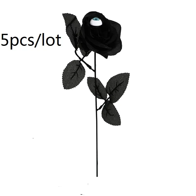 5 pacotes de rosas sangrentas artificiais de halloween com globos oculares buquê de flores falsas suprimentos de decoração de festa de halloween Preto