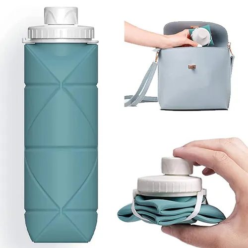 Garrafa de água dobrável de silicone reutilizável de 600 ml para camping, caminhadas, viagens, academia, esportes