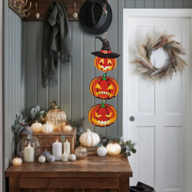 Adornos colgantes de madera para halloween, carteles colgantes de madera espeluznantes de calavera, suministros de decoración para fiestas Color-B big image 1