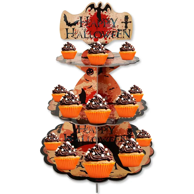 3-tier halloween cupcake stand كرتون كب كيك حامل حامل برج الحلوى صينية اللون- أ big image 1