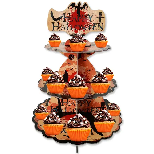 3-stöckiger Halloween-Cupcake-Ständer aus Pappe, Cupcake-Ständer, Dessertturm-Tablett