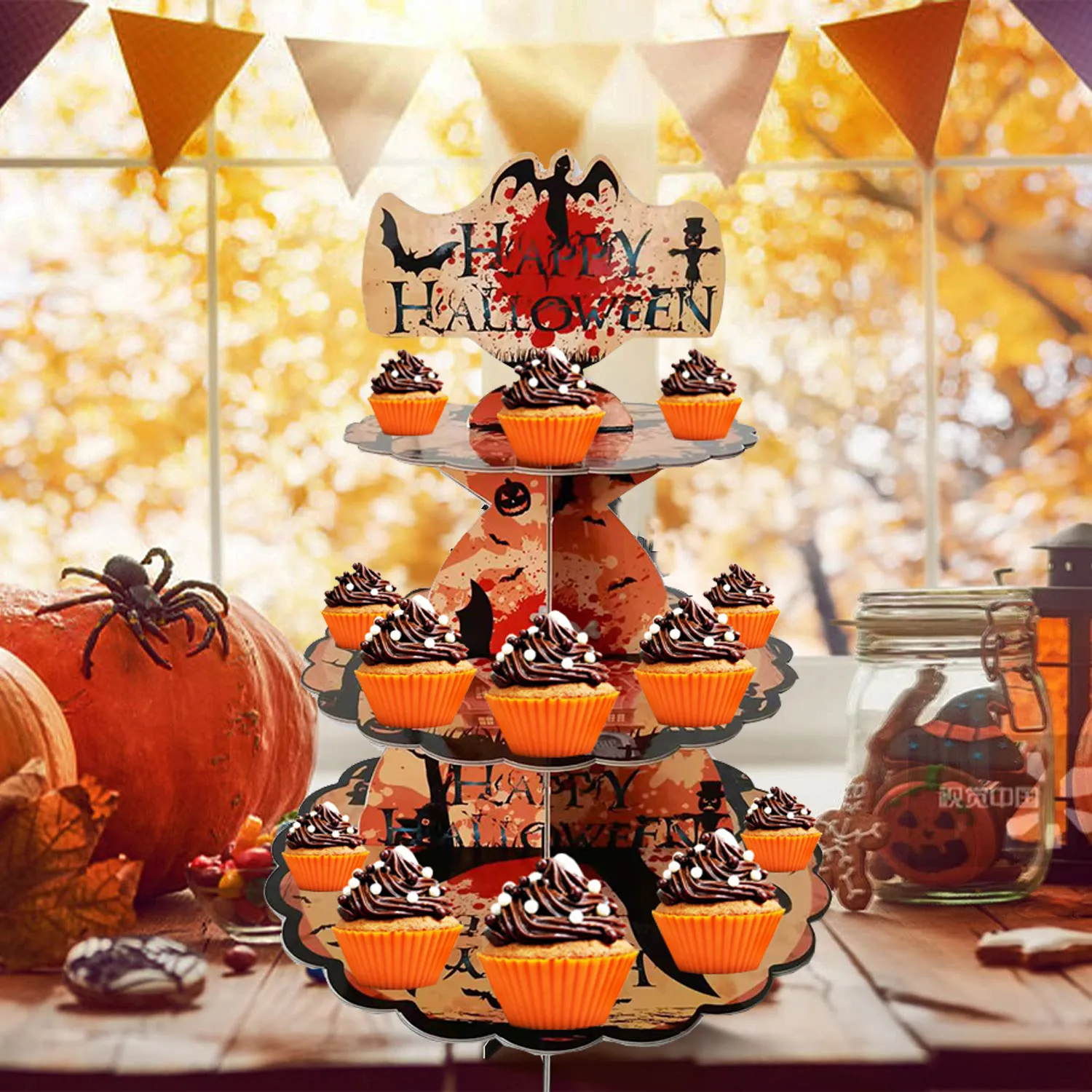3-Tier Halloween Cupcake Stand Cardboard Cupcake Stand Holder  Dessert Tower Tray  image 4