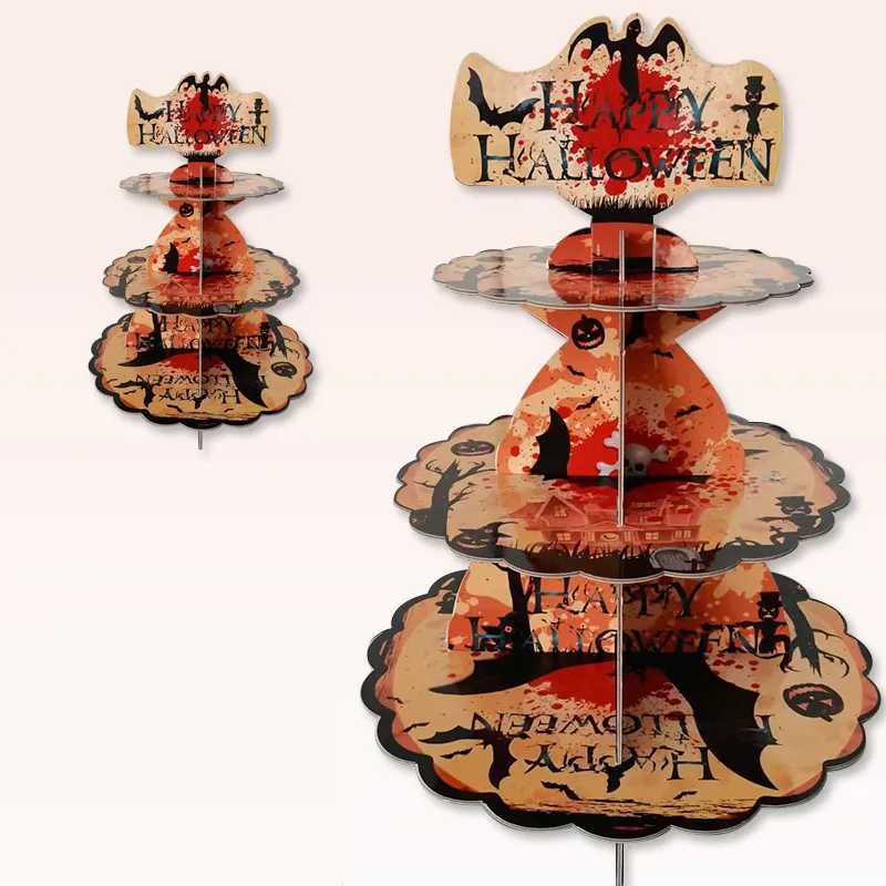 Suporte de cupcake de halloween de 3 camadas suporte de cupcake de papelão bandeja de torre de sobremesa Cor-A big image 1