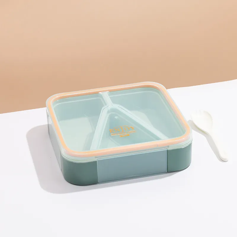 

Bento Snack Boxes Square Lunch Containers 3-Compartment Food Containers with Spoon for School Work Travel