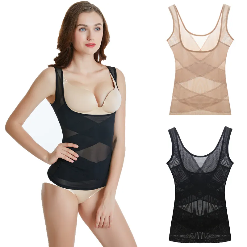 Colete modelador de cintura feminino cruzado fino modelador de busto aberto regata modelador de corpo com controle de barriga roupa íntima  image 2