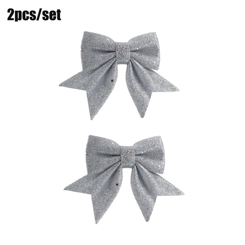 2-pack Christmas Glitter Cloth Bow Xmas Tree Hanging Decoration Ornaments