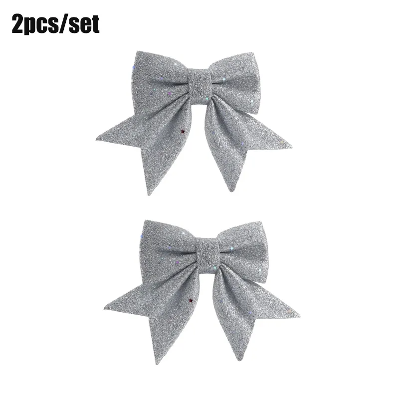 2-pack Christmas Glitter Cloth Bow Xmas Tree Hanging Decoration Ornaments Silver big image 1