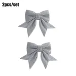 2-pack Christmas Glitter Cloth Bow Xmas Tree Hanging Decoration Ornaments Silver