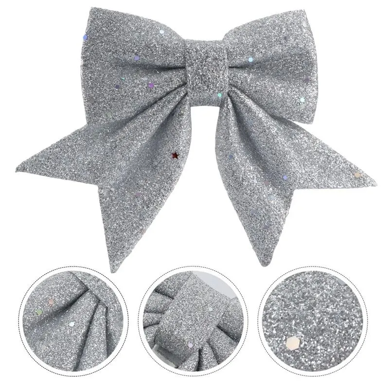 2-pack Christmas Glitter Cloth Bow Xmas Tree Hanging Decoration Ornaments Silver big image 1