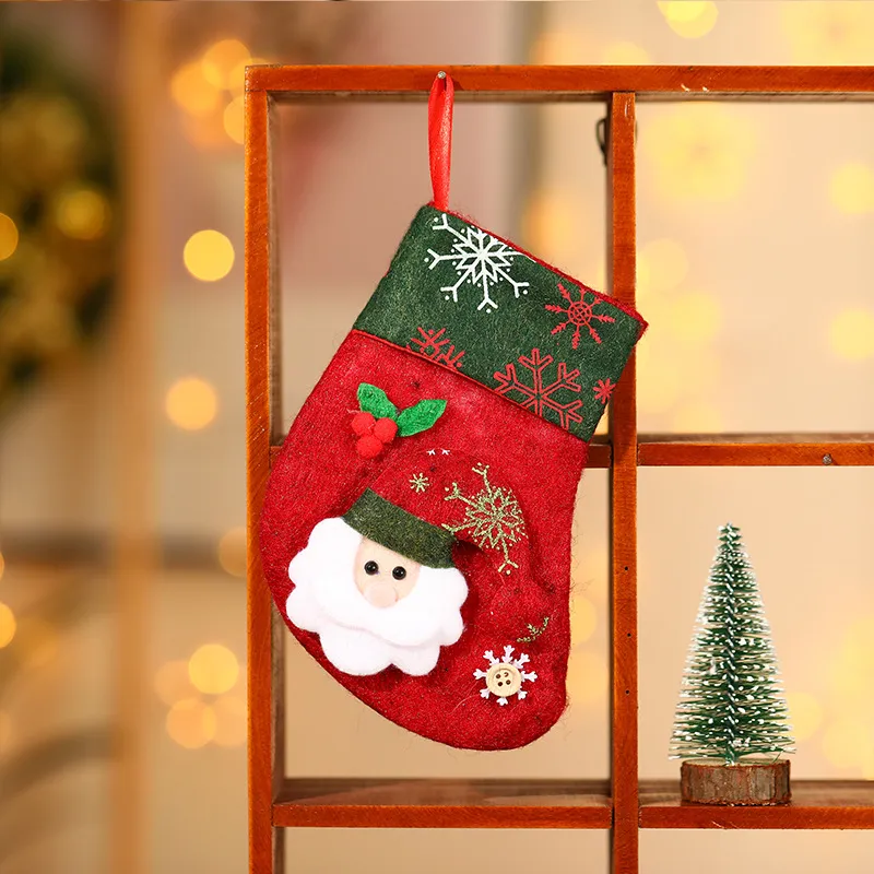 Christmas Socks Hanging Pendant Christmas Tree Fireplace Ornaments Sack Xmas Gift Small Candy Bag Color-C big image 1