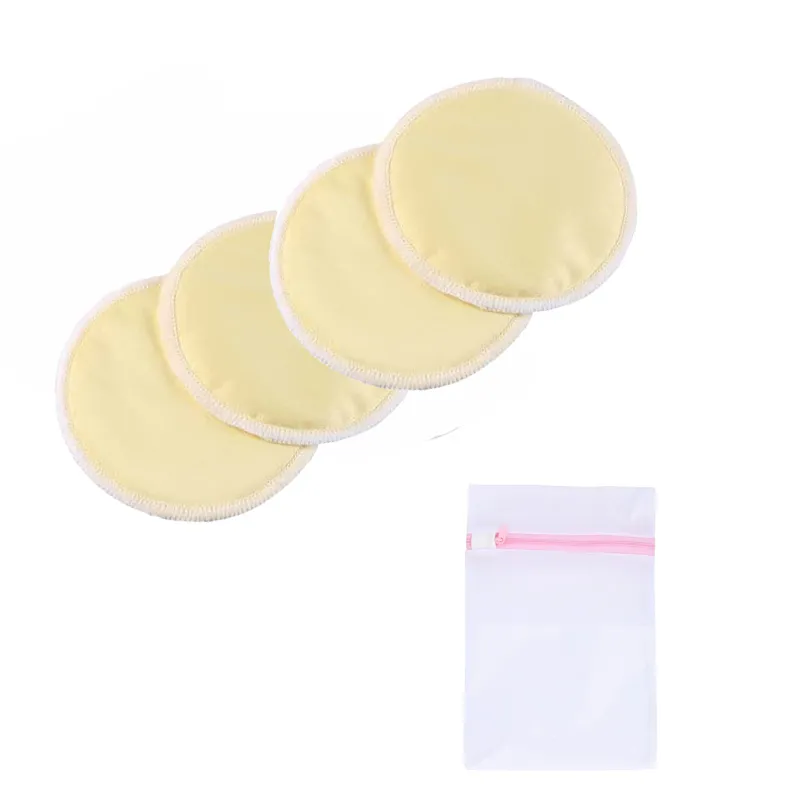 Pacote com 4 protetores de mama reutilizáveis superabsorventes e respiráveis protetores de mamilo para amamentação com bolsa de malha Amarelo