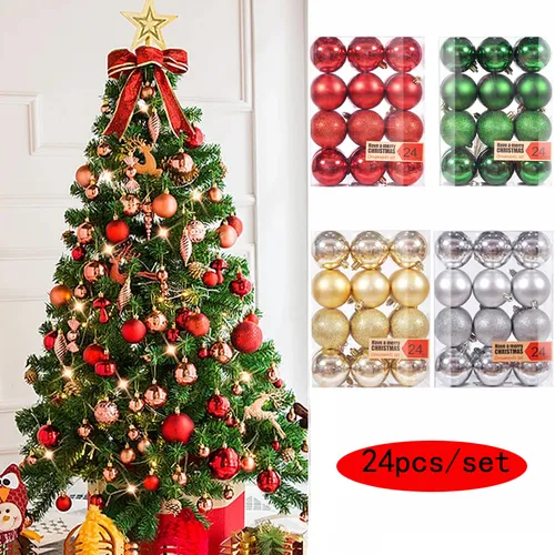 24Pcs Christmas Balls Ornaments Christmas Tree Decoration Hanging Ball Xmas Party Decorations