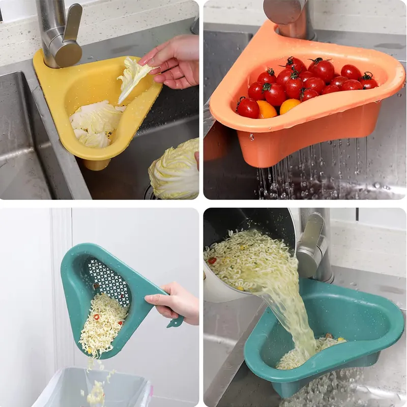 4 pçs cesto de drenagem de pia de cozinha cisne pendurado triangular rack de drenagem prateleira vazamento rápido de água  image 5