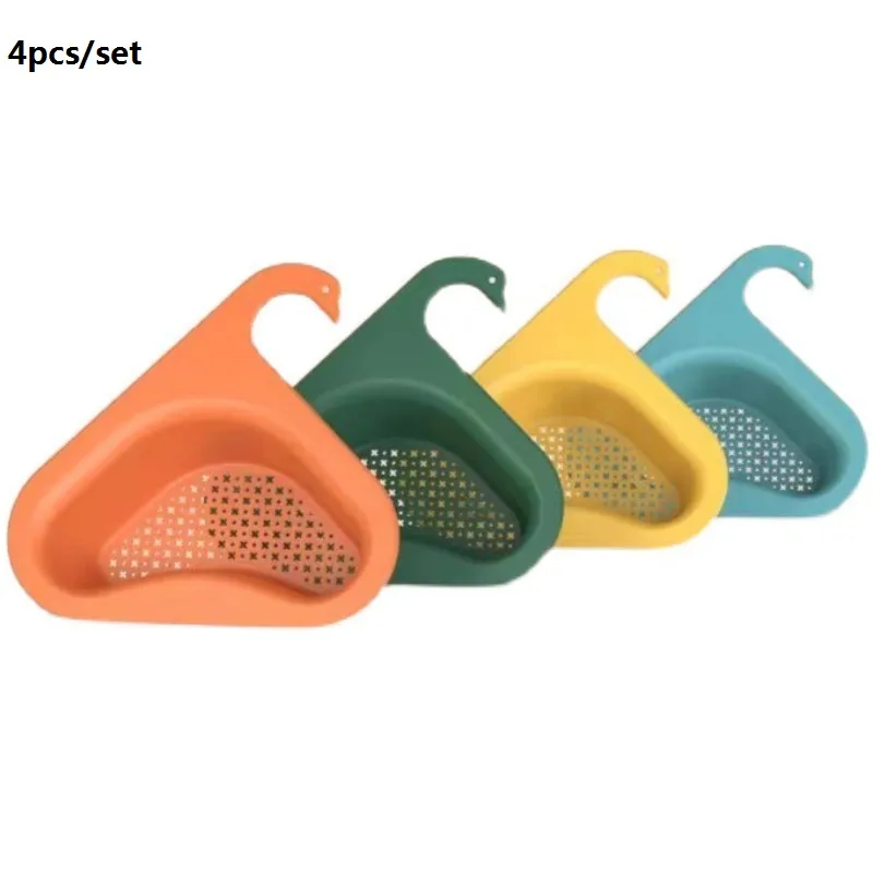 4 pçs cesto de drenagem de pia de cozinha cisne pendurado triangular rack de drenagem prateleira vazamento rápido de água  big image 1