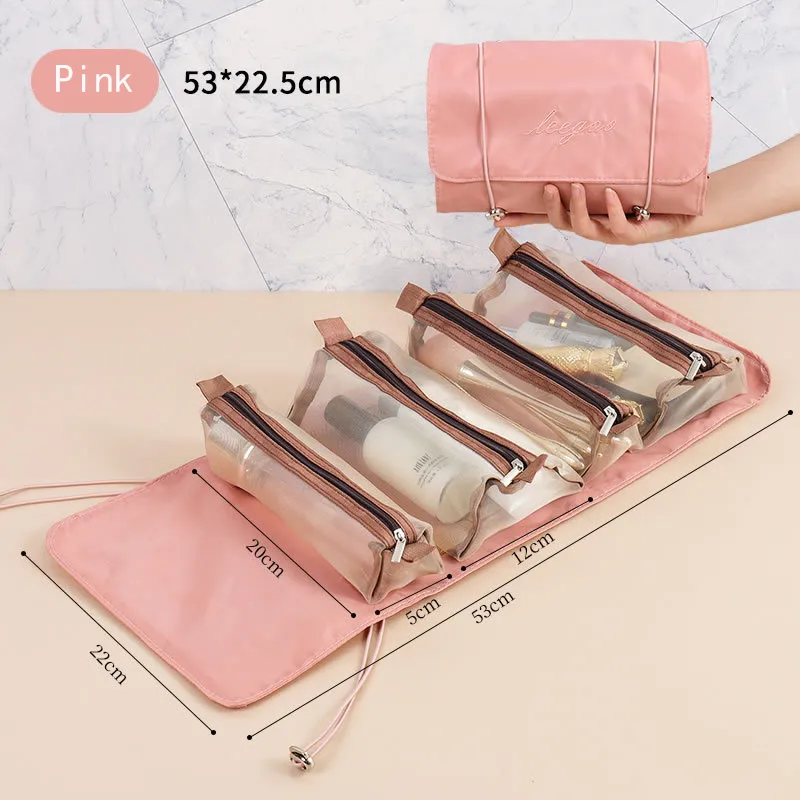 4 in 1 Roll-Up Makeup Bag Travel Organizer Waterproof Cosmetic Bag for Women Pink big image 1