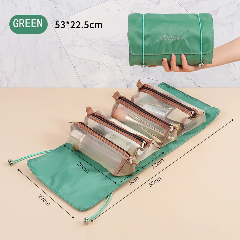 4 in 1 Roll-Up Makeup Bag Travel Organizer Waterproof Cosmetic Bag for Women Green
