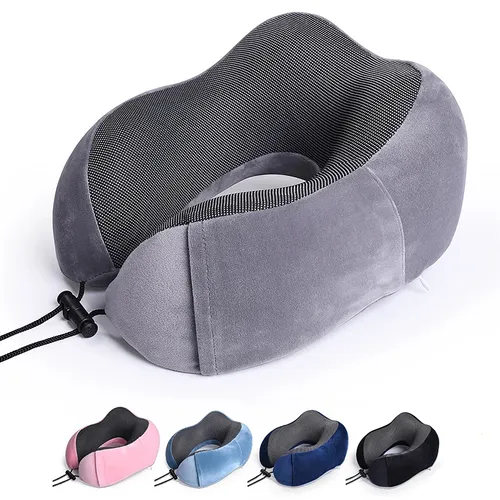 Almohada de viaje, almohada de espuma viscoelástica para el cuello con bolsa de almacenamiento para accesorios de viaje en avión y coche