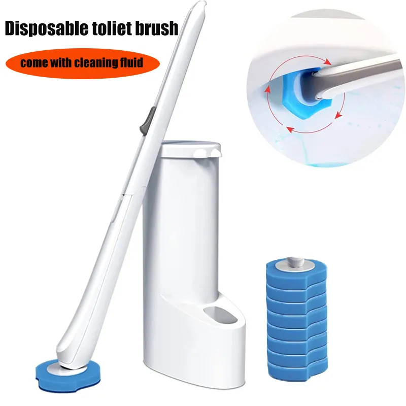escova de banheiro descartável com 8 cabeças de escova de recarga ferramentas de limpeza de banheiro Branco big image 1