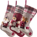 Large Hanging Christmas Stockings Buffalo Plaid Santa Snowman Reindeer Sock Gift Bag Candy Pouch Bag for Fireplace Xmas Tree Decor  image 1