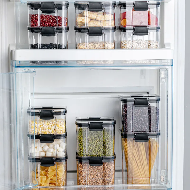 密封食品儲存容器帶蓋的廚房罐，用於穀物米粉燕麥廚房和食品儲藏室組織 黑/白 big image 1
