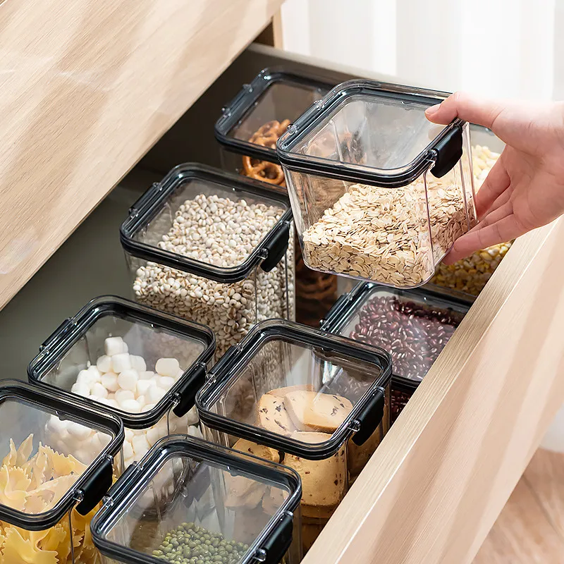 Luftdichte Vorratsbehälter für Lebensmittel, Küchenkanister mit Deckel für Getreide, Reis, Mehl, Hafer, Küche und Speisekammer schwarz/weiß big image 1