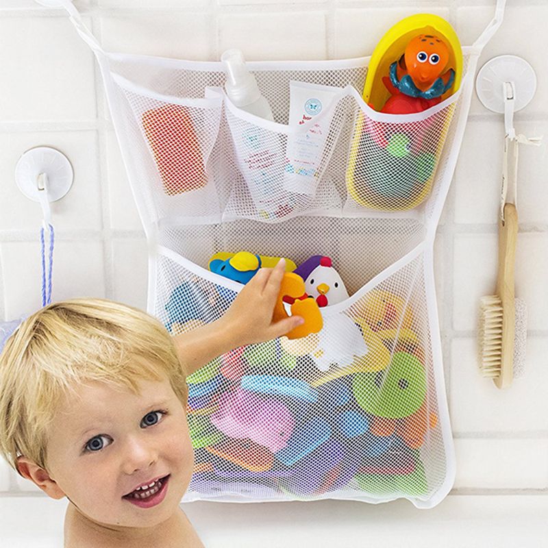 

Mesh Bath Toy Organizer Hanging Bathtub Toy Storage with Adhesive Hooks