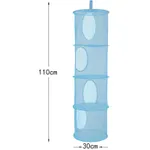 Maille de rangement suspendue pliable suspension à 4 niveaux jouets en peluche hamac de stockage organisateur de sacs économiseur d'espace Bleu