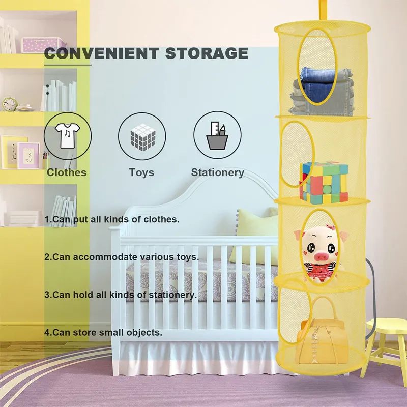Foldable Hanging Storage Mesh 4 Tier Suspension Stuffed Animal Toys