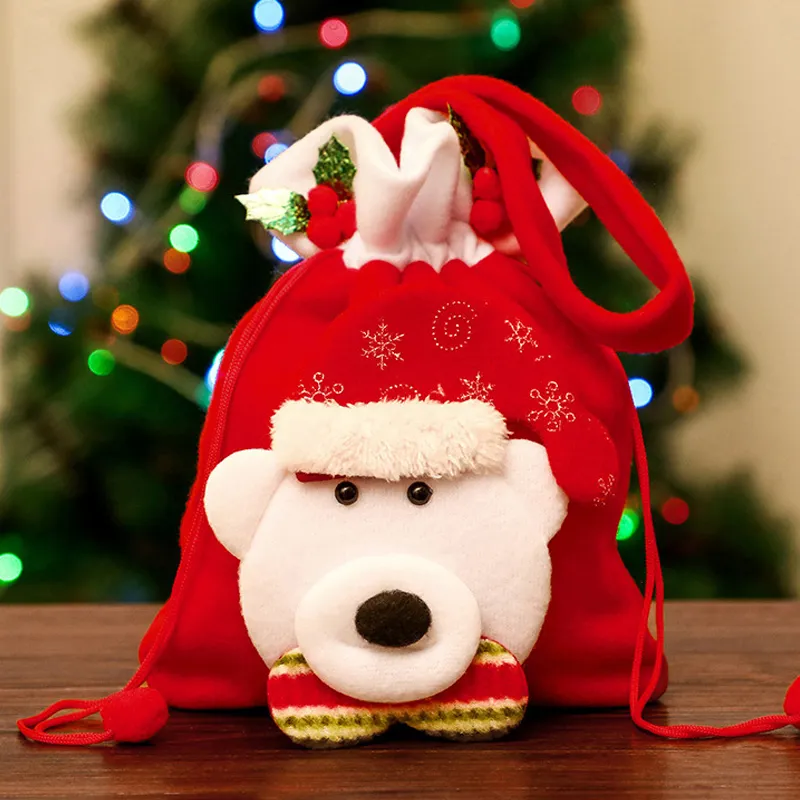 1pc Christmas Pattern Decor Drawstring Gift Bag Apple Candy Bag big image 1