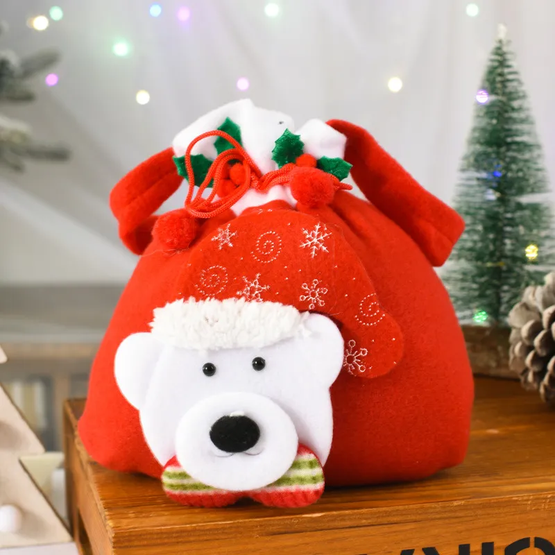 1pc Christmas Pattern Decor Drawstring Gift Bag Apple Candy Bag  image 4