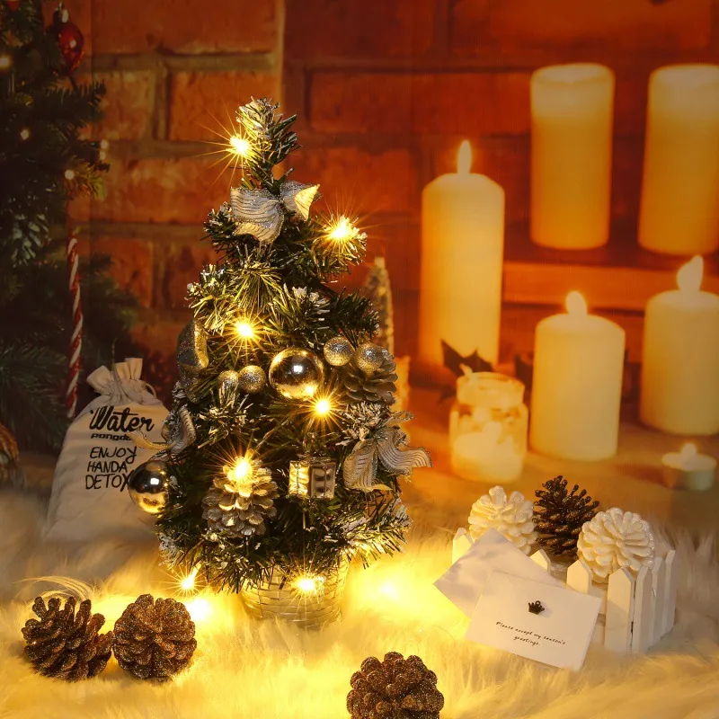 Mini árbol de Navidad led de 40cm/15,75 pulgadas, luz nocturna, decoración de mesa, luz decorativa de Navidad Plata big image 1