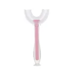 Kids 360° U Shaped Toothbrush Silicone Brush Head Whole Mouth Toothbrush with Handle Pink