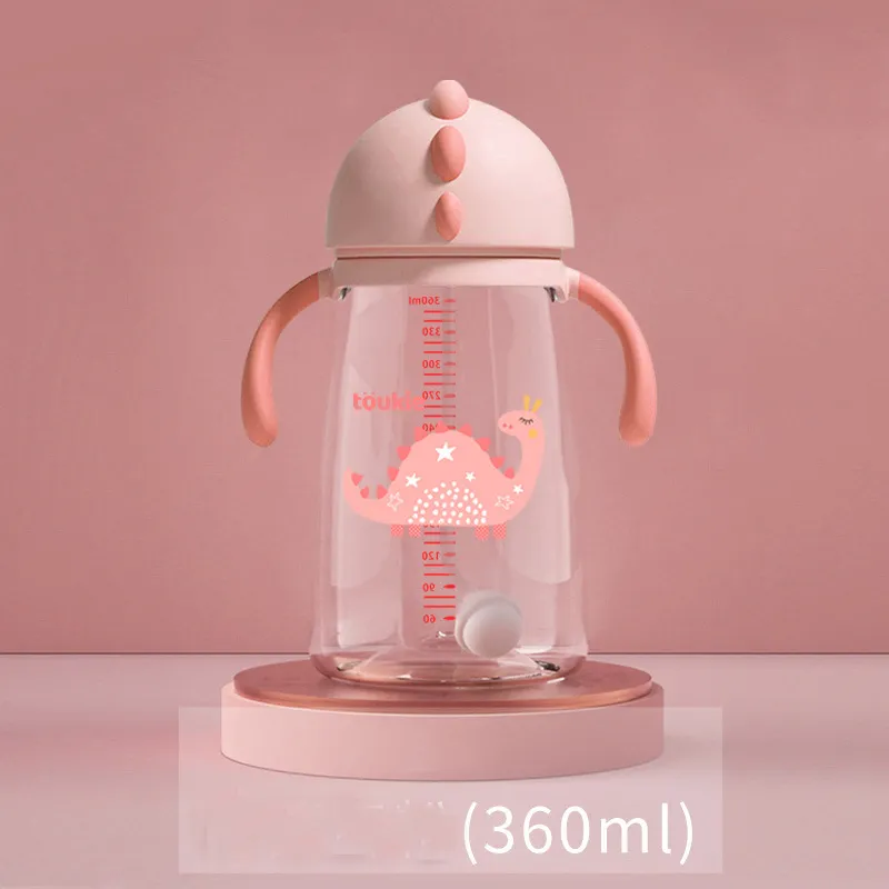 240ml（8.12oz）/360ml（12.17oz） tazza con beccuccio per dinosauro con cannuccia tritan senza bpa bambino beve bottiglie d'acqua tazza da allenamento con manici  image 1